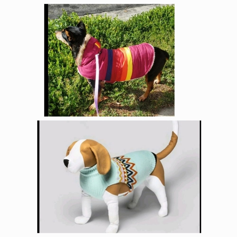 (2) TWO  Pet Apparel Small Dog /Cat  Parka and Sweater-  Up to 20lb
